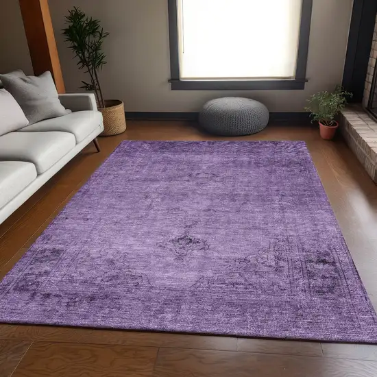 Purple And Ivory Oriental Washable Area Rug With UV Protection Photo 5