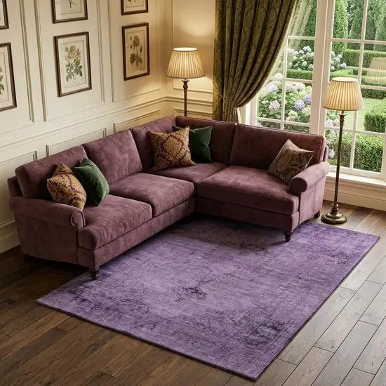 Purple And Ivory Oriental Washable Area Rug With UV Protection Photo 1