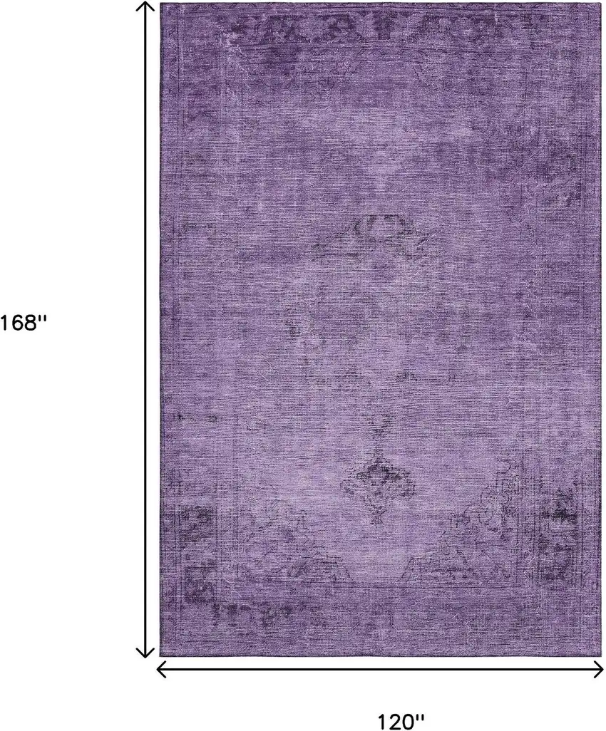 Purple And Ivory Oriental Washable Area Rug With UV Protection Photo 3