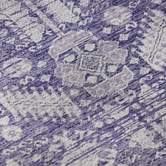Purple And Ivory Oriental Washable Area Rug With UV Protection Photo 9