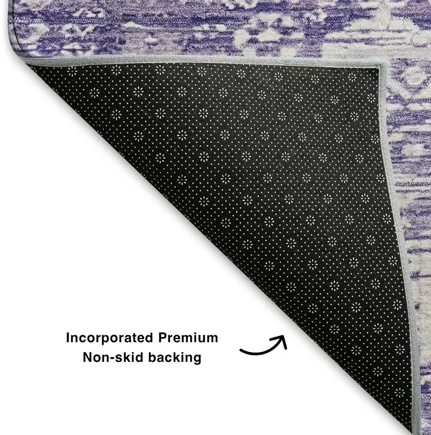 Purple And Ivory Oriental Washable Area Rug With UV Protection Photo 6