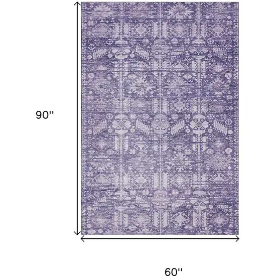Purple And Ivory Oriental Washable Area Rug With UV Protection Photo 9