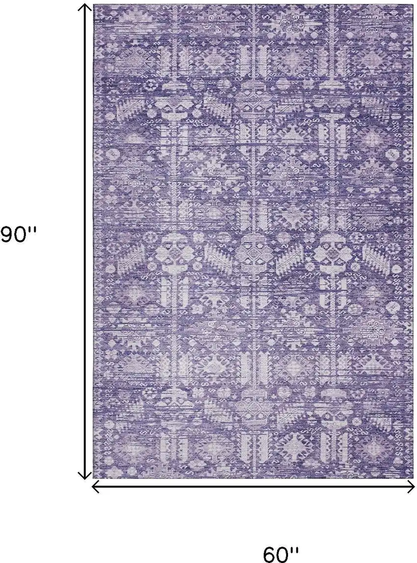Purple And Ivory Oriental Washable Area Rug With UV Protection Photo 9