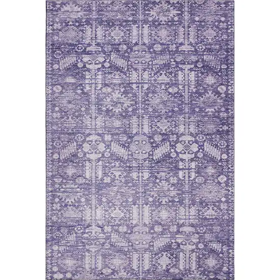 Purple And Ivory Oriental Washable Area Rug With UV Protection Photo 1