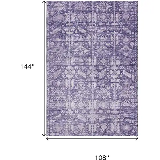 Purple And Ivory Oriental Washable Area Rug With UV Protection Photo 9