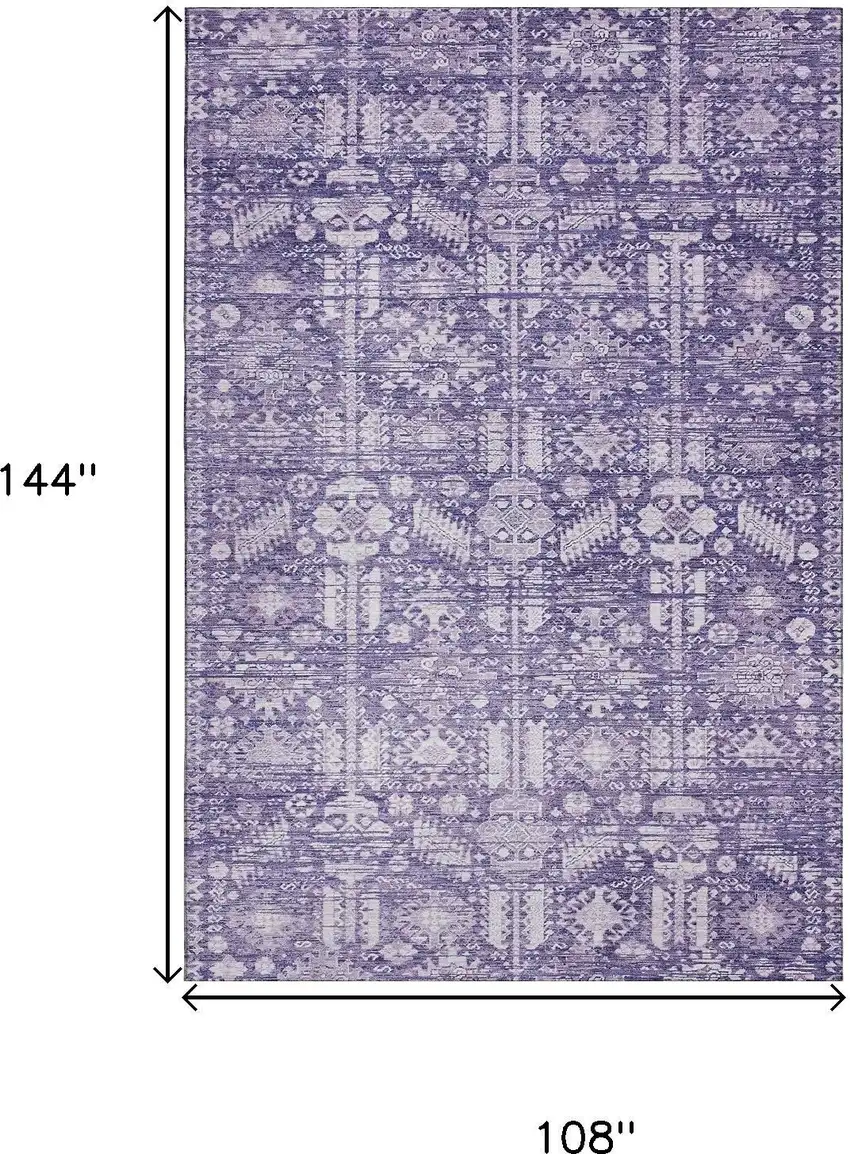 Purple And Ivory Oriental Washable Area Rug With UV Protection Photo 9