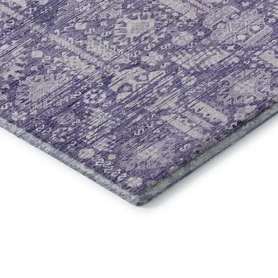Purple And Ivory Oriental Washable Area Rug With UV Protection Photo 6