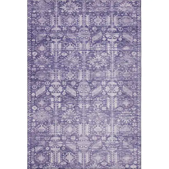 Purple And Ivory Oriental Washable Area Rug With UV Protection Photo 2