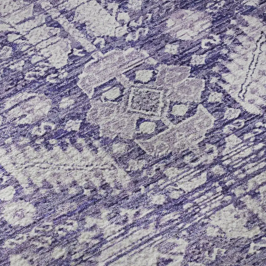 Purple And Ivory Oriental Washable Area Rug With UV Protection Photo 8