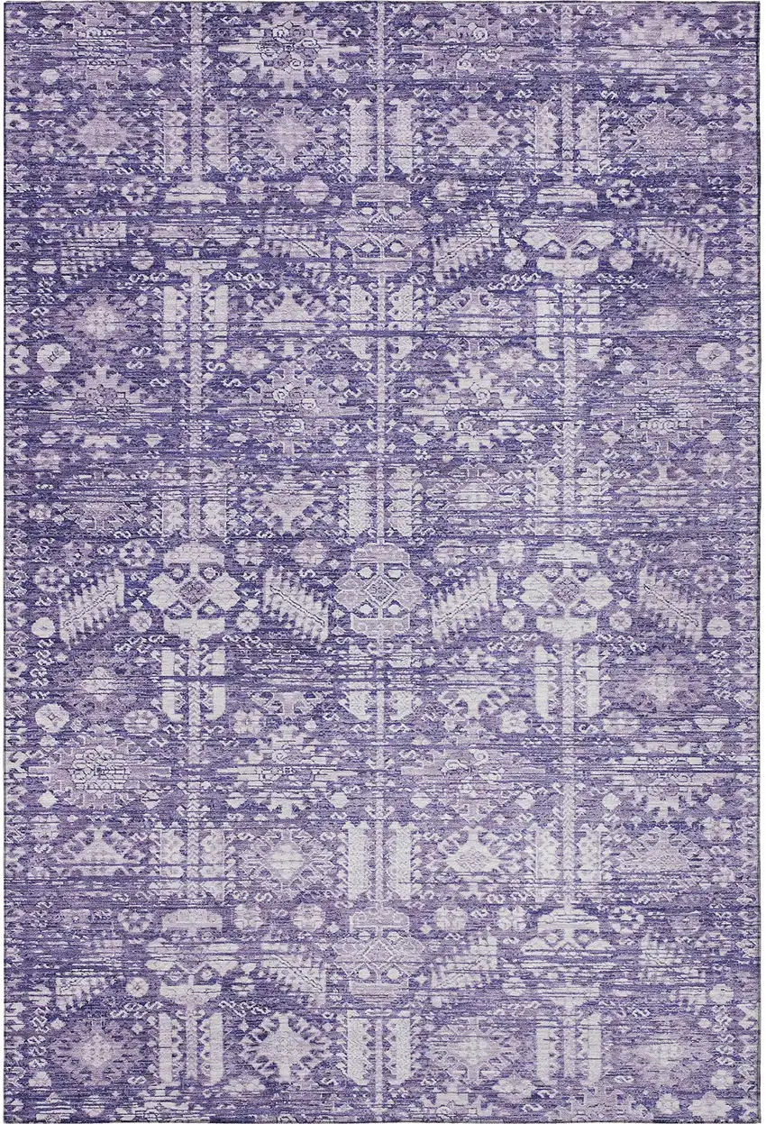 Purple And Ivory Oriental Washable Area Rug With UV Protection Photo 3