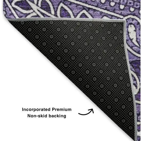 Purple And Ivory Paisley Washable Area Rug With UV Protection Photo 8