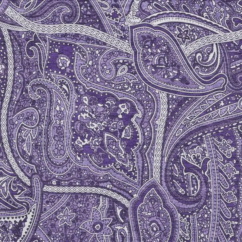 Purple And Ivory Paisley Washable Area Rug With UV Protection Photo 3