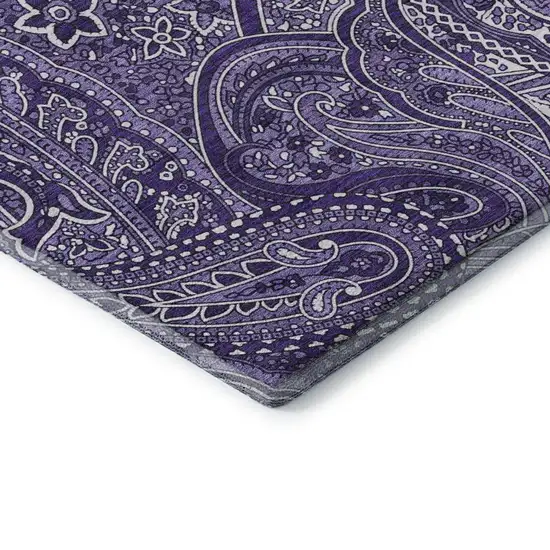 Purple And Ivory Paisley Washable Area Rug With UV Protection Photo 9