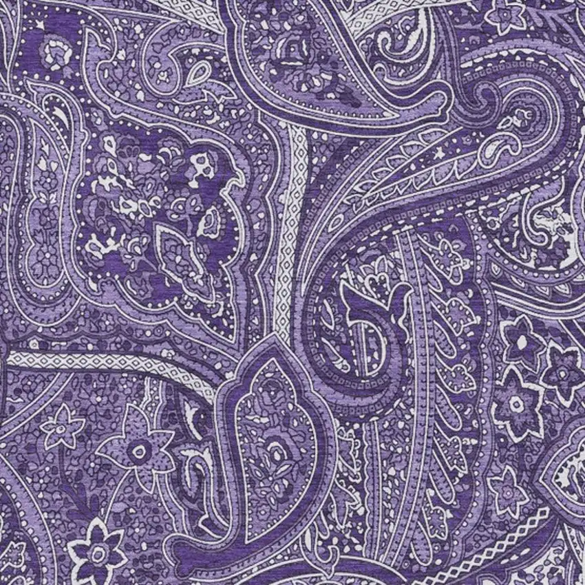 Purple And Ivory Paisley Washable Area Rug With UV Protection Photo 3