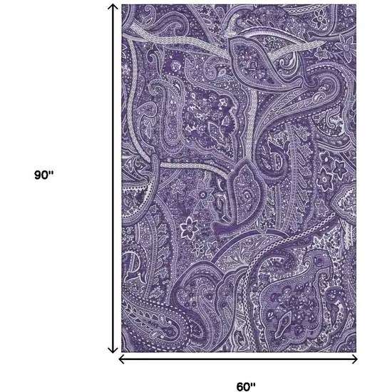 Purple And Ivory Paisley Washable Area Rug With UV Protection Photo 7