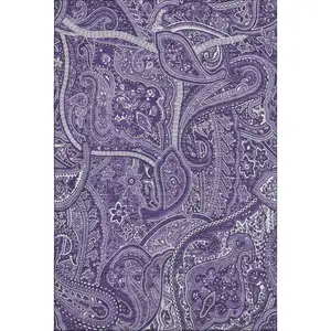 Photo of Purple And Ivory Paisley Washable Area Rug With UV Protection