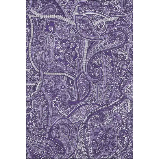 Purple And Ivory Paisley Washable Area Rug With UV Protection Photo 1