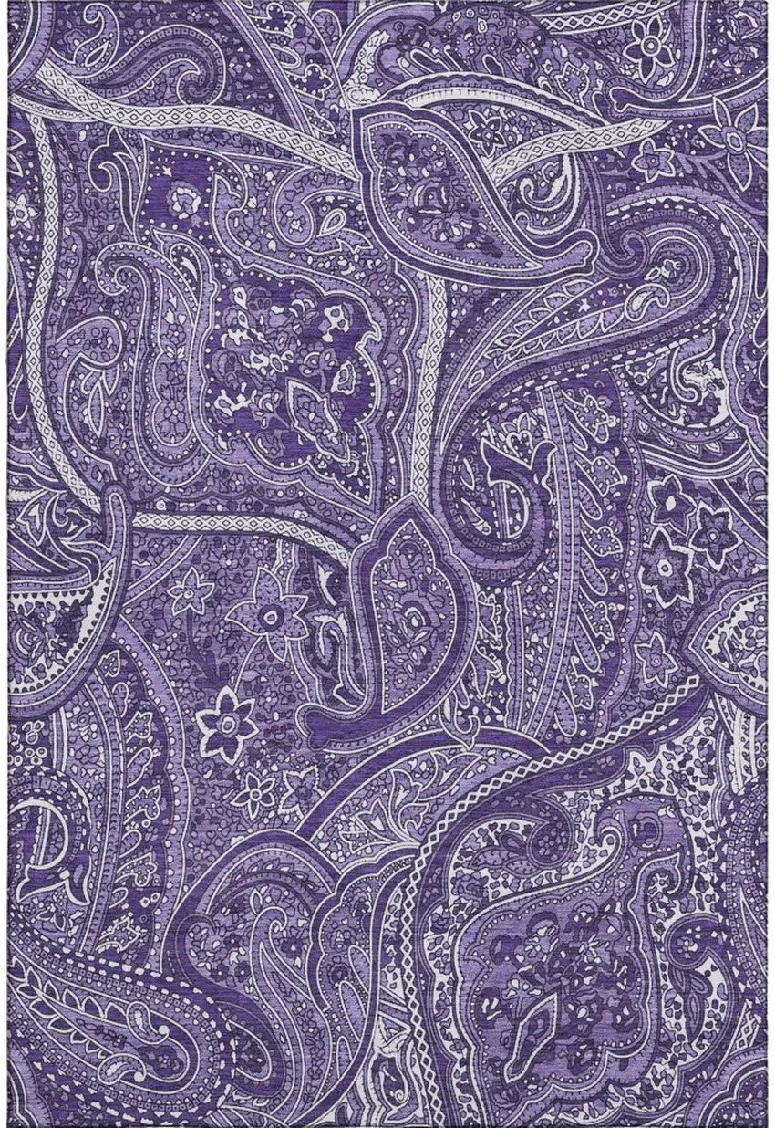 Purple And Ivory Paisley Washable Area Rug With UV Protection Photo 1