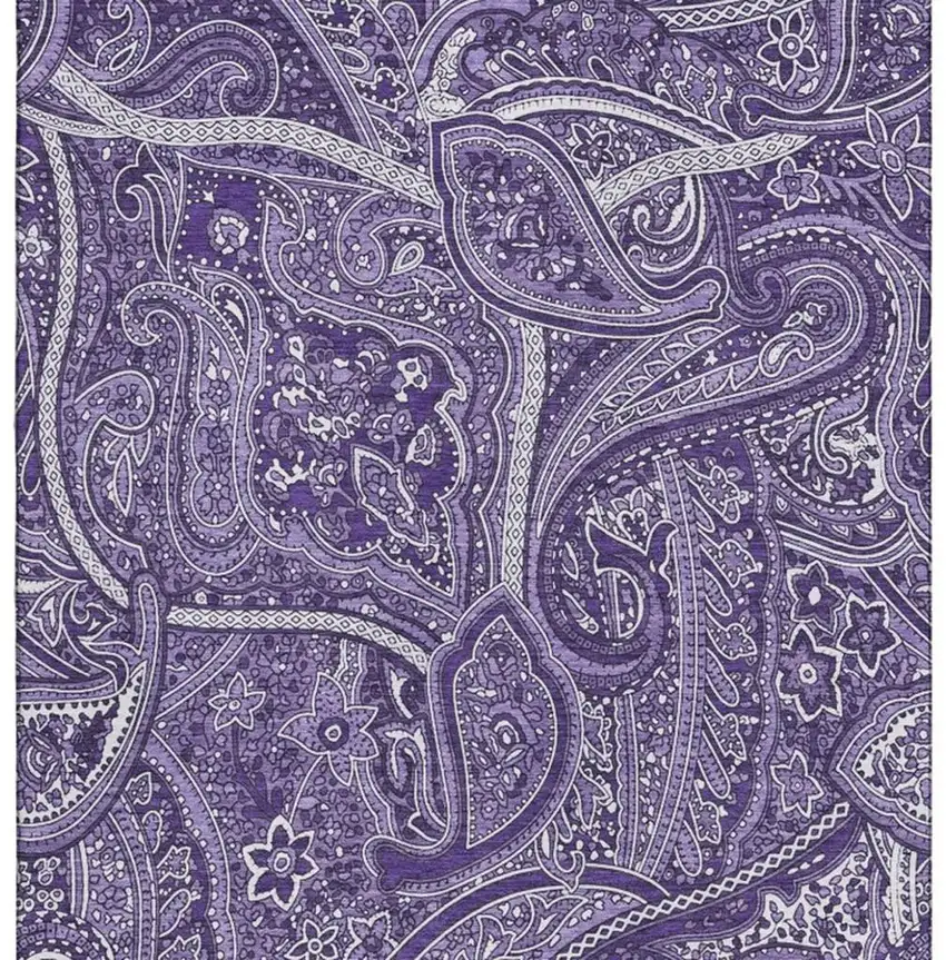 Purple And Ivory Paisley Washable Area Rug With UV Protection Photo 5
