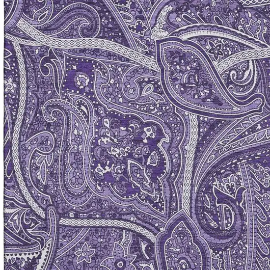 Purple And Ivory Paisley Washable Area Rug With UV Protection Photo 4