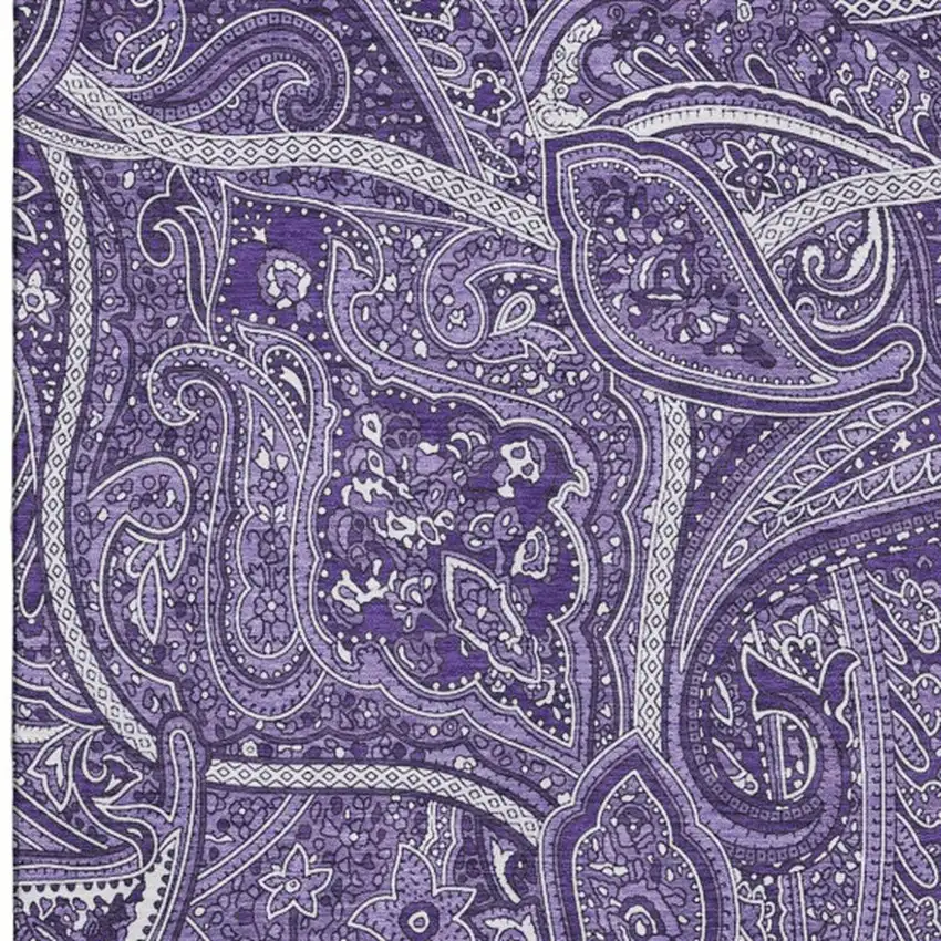 Purple And Ivory Paisley Washable Area Rug With UV Protection Photo 4