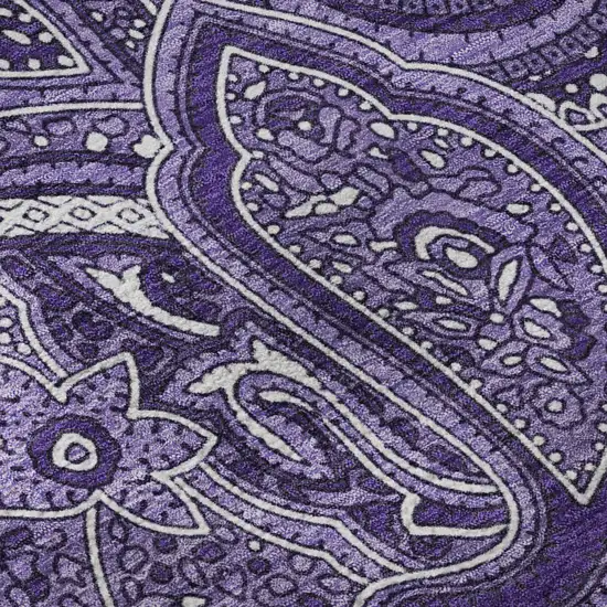 Purple And Ivory Paisley Washable Area Rug With UV Protection Photo 3