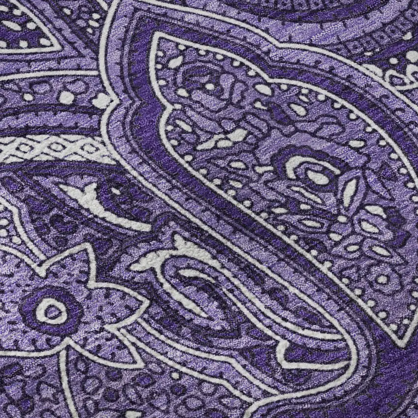 Purple And Ivory Paisley Washable Area Rug With UV Protection Photo 3