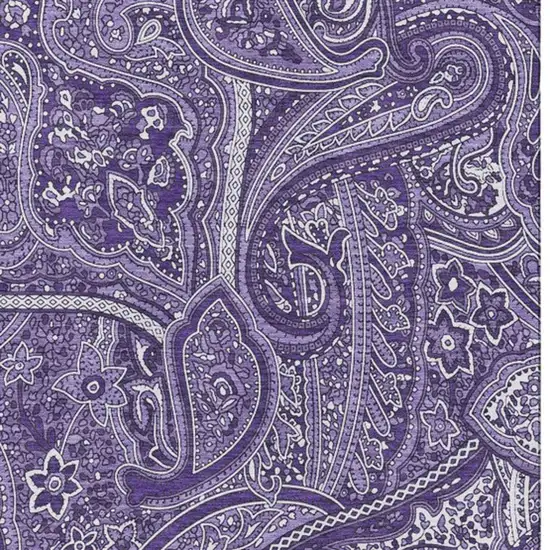 Purple And Ivory Paisley Washable Area Rug With UV Protection Photo 6