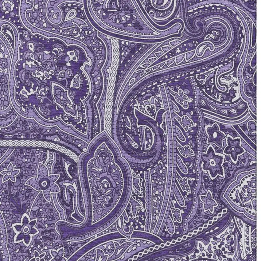 Purple And Ivory Paisley Washable Area Rug With UV Protection Photo 6