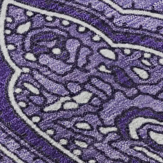 Purple And Ivory Paisley Washable Area Rug With UV Protection Photo 5
