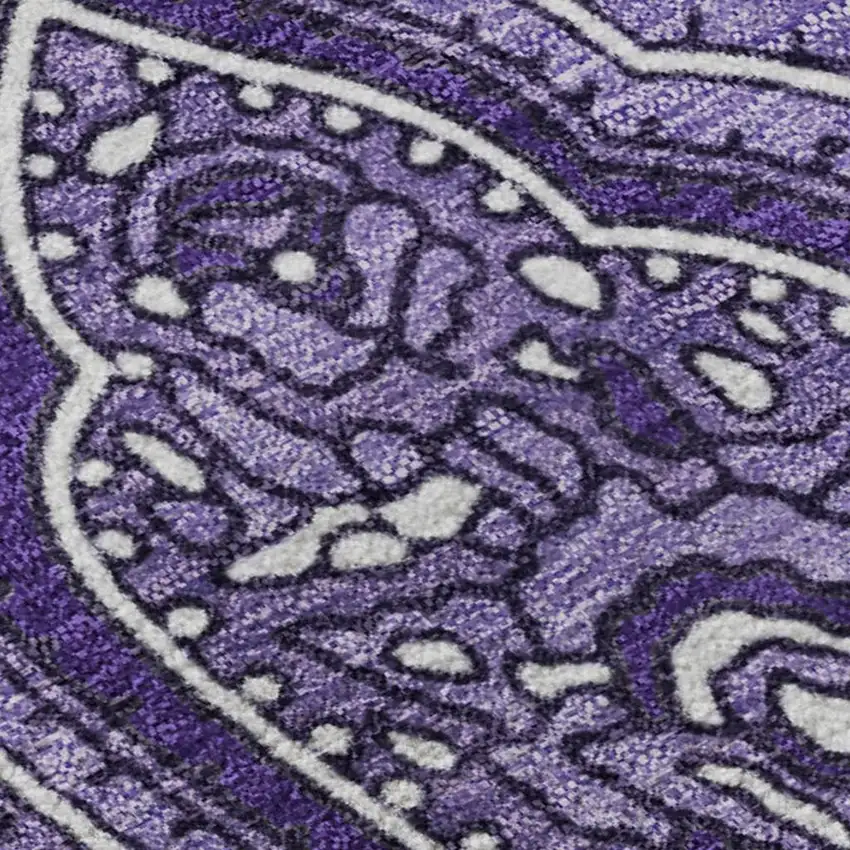 Purple And Ivory Paisley Washable Area Rug With UV Protection Photo 5
