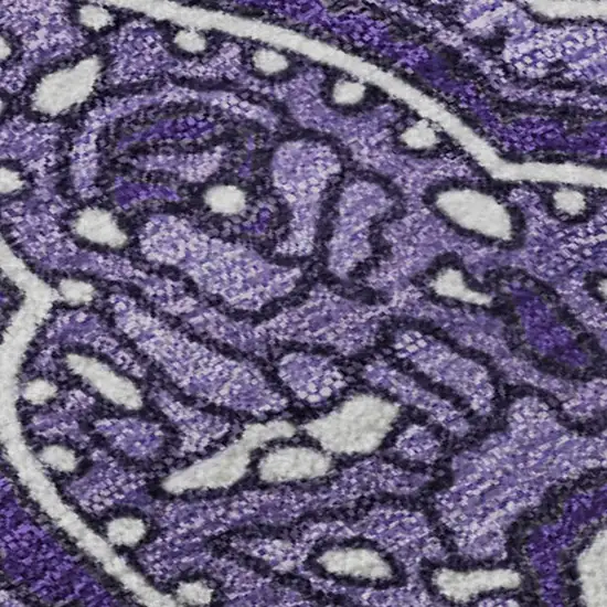 Purple And Ivory Paisley Washable Area Rug With UV Protection Photo 4