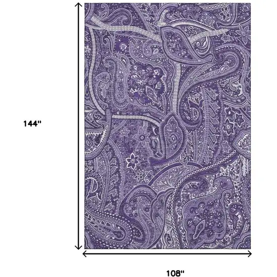 Purple And Ivory Paisley Washable Area Rug With UV Protection Photo 3