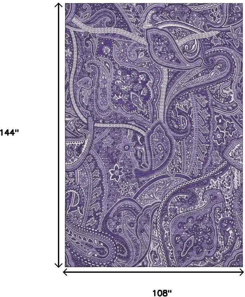 Purple And Ivory Paisley Washable Area Rug With UV Protection Photo 3