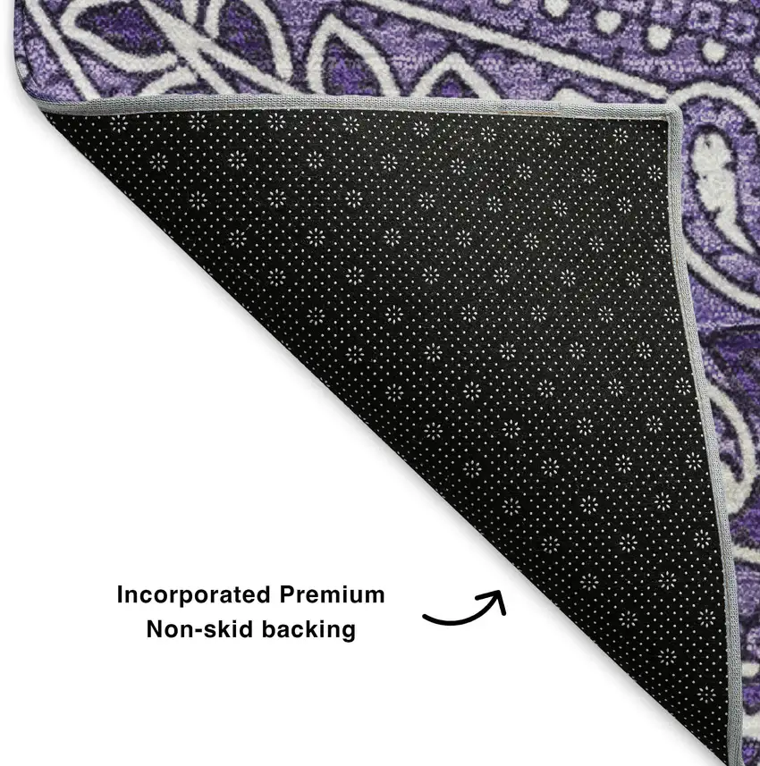 Purple And Ivory Paisley Washable Area Rug With UV Protection Photo 8