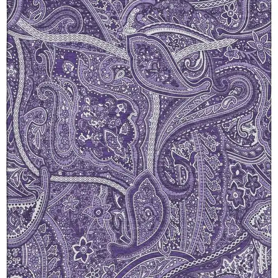 Purple And Ivory Paisley Washable Area Rug With UV Protection Photo 4