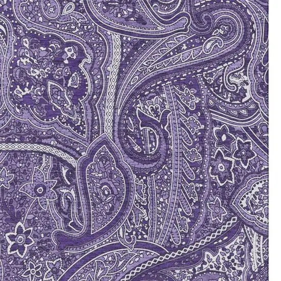 Purple And Ivory Paisley Washable Area Rug With UV Protection Photo 3