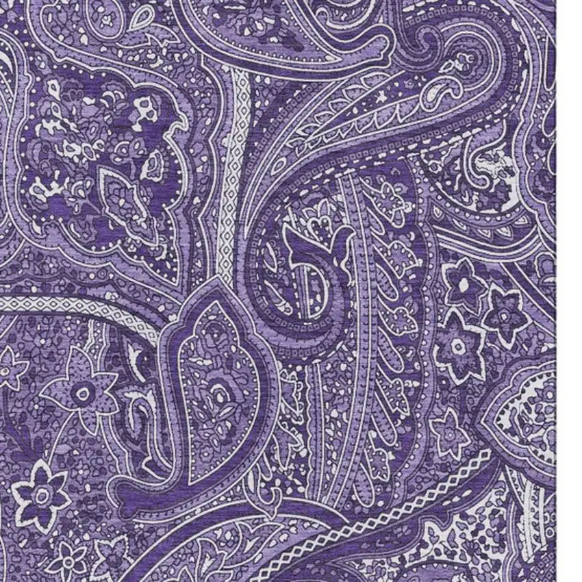 Purple And Ivory Paisley Washable Area Rug With UV Protection Photo 3