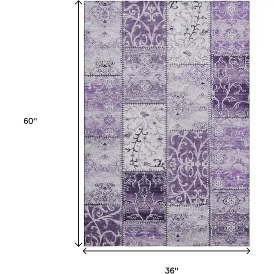 Purple And Ivory Patchwork Washable Area Rug With UV Protection Photo 3