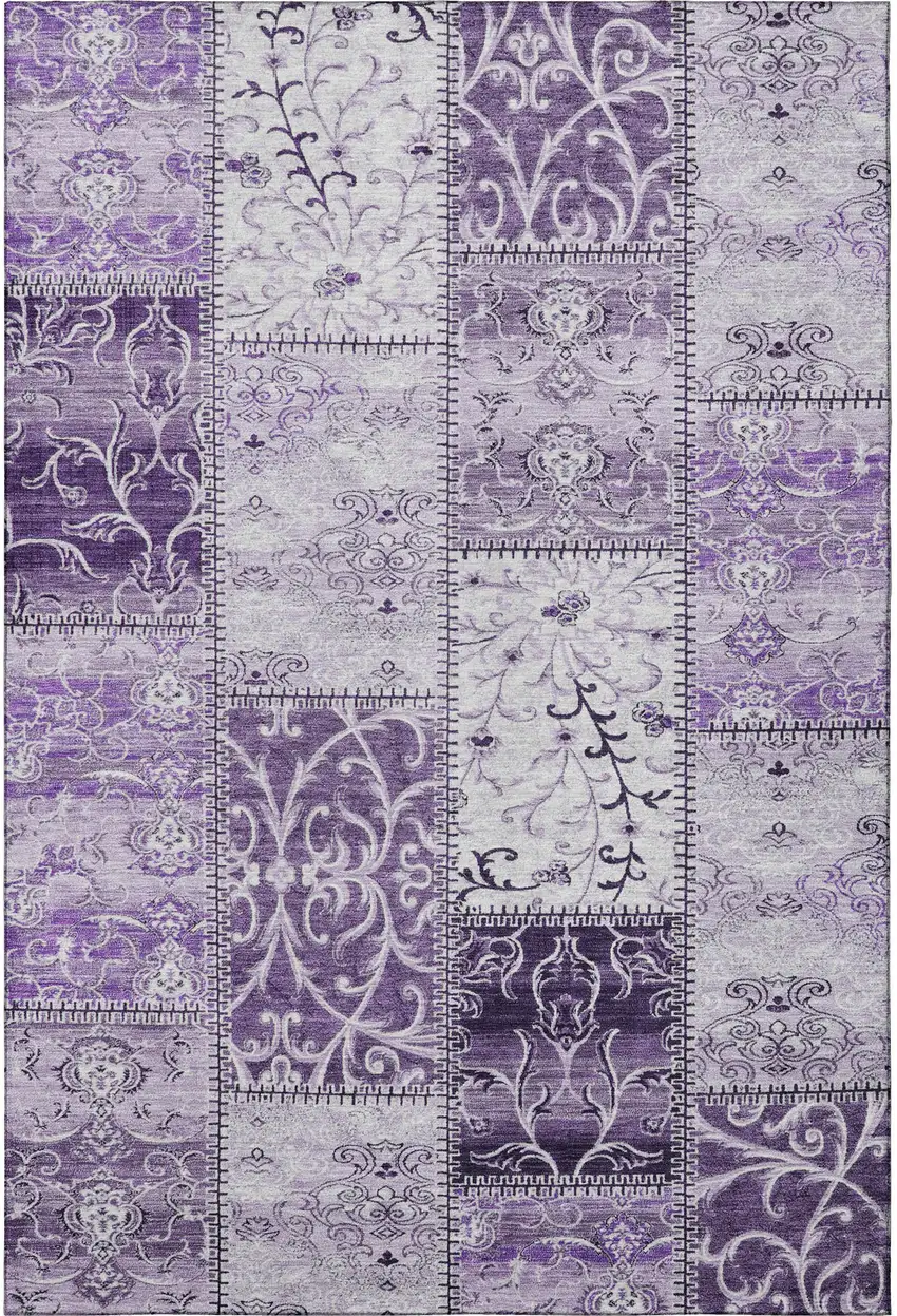 Purple And Ivory Patchwork Washable Area Rug With UV Protection Photo 3