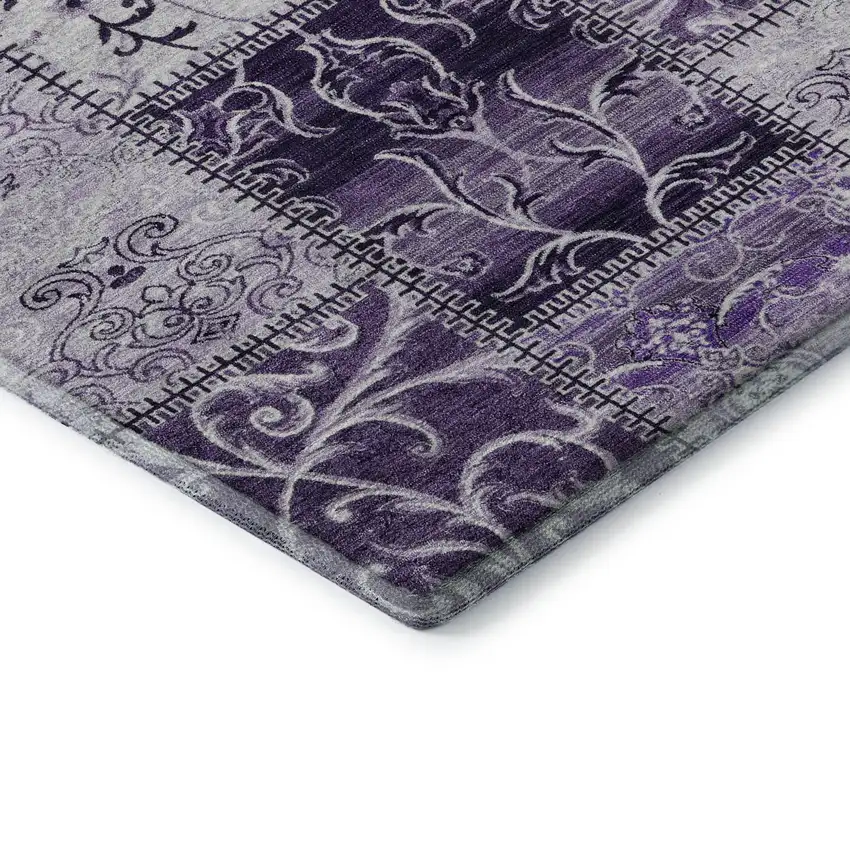 Purple And Ivory Patchwork Washable Area Rug With UV Protection Photo 7
