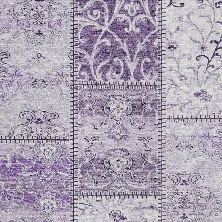 Purple And Ivory Patchwork Washable Area Rug With UV Protection Photo 3