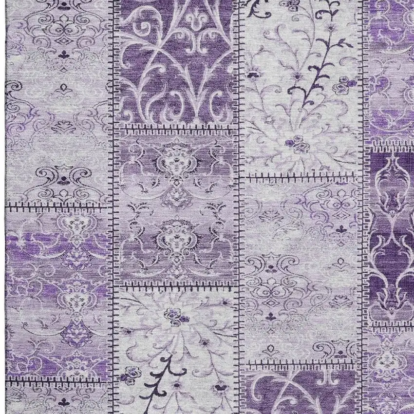 Purple And Ivory Patchwork Washable Area Rug With UV Protection Photo 4