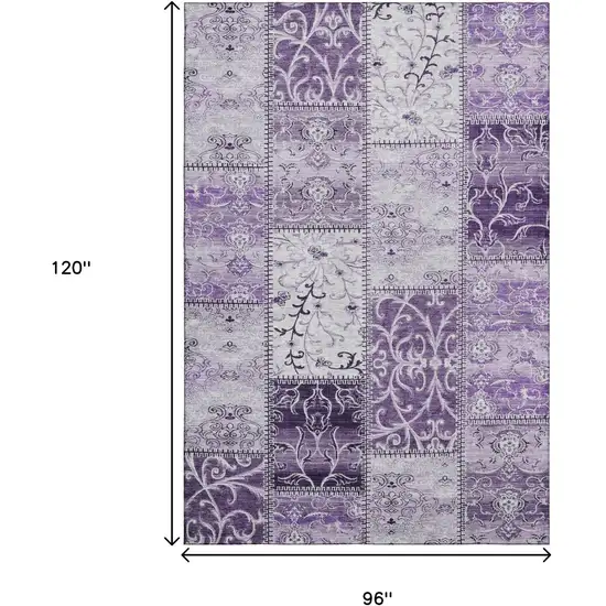 Purple And Ivory Patchwork Distressed Washable Area Rug With UV Protection Photo 5