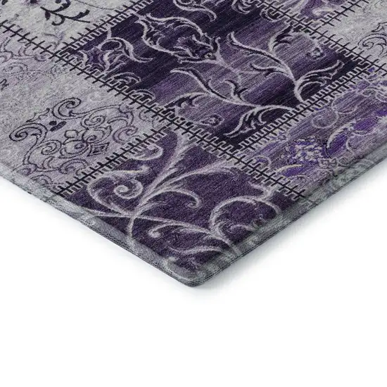Purple And Ivory Patchwork Distressed Washable Area Rug With UV Protection Photo 4