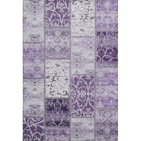 Purple And Ivory Patchwork Distressed Washable Area Rug With UV Protection Photo 2