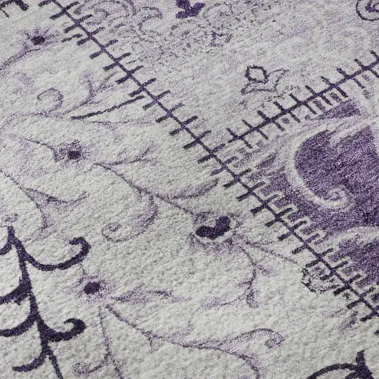 Purple And Ivory Patchwork Distressed Washable Area Rug With UV Protection Photo 9