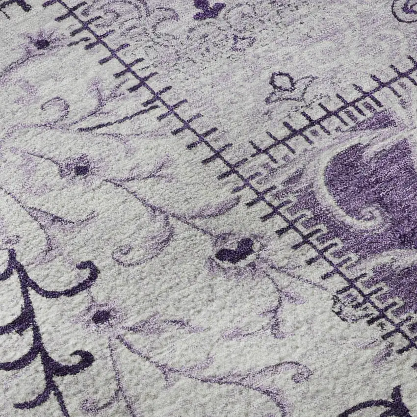 Purple And Ivory Patchwork Distressed Washable Area Rug With UV Protection Photo 9