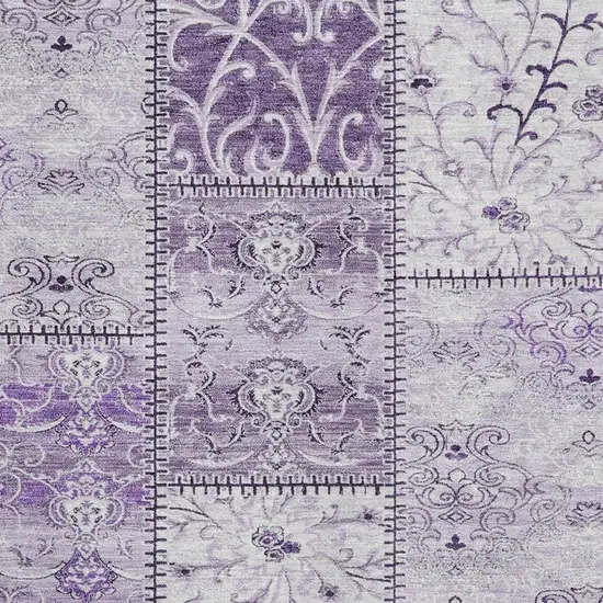 Purple And Ivory Patchwork Washable Area Rug With UV Protection Photo 3