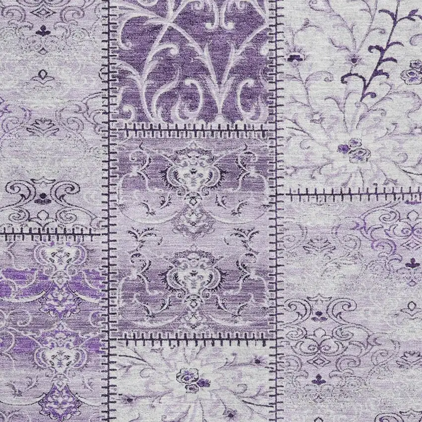 Purple And Ivory Patchwork Washable Area Rug With UV Protection Photo 3